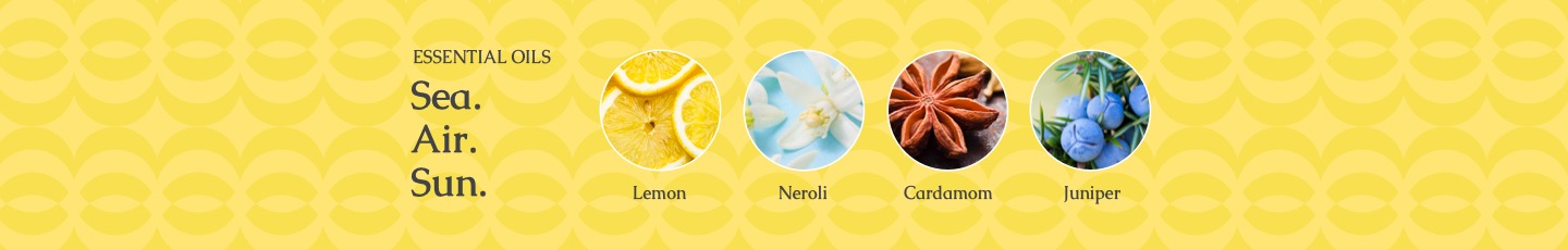 Sea Salt Neroli products use ingredients like Lemon, Neroli, Cardamom, and Juniper and can be described as the sea, air, and sun.